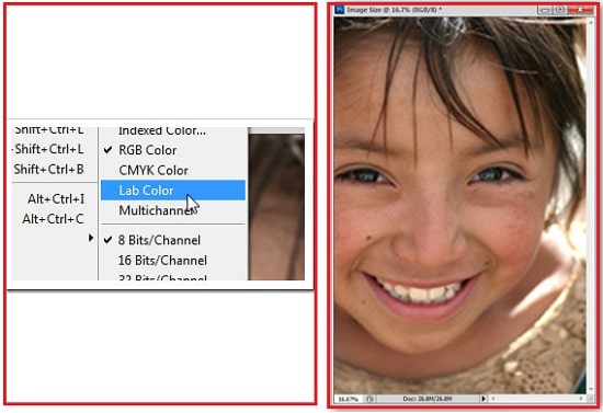 انتخاب گزینه Lab Color از سربرگ  Image